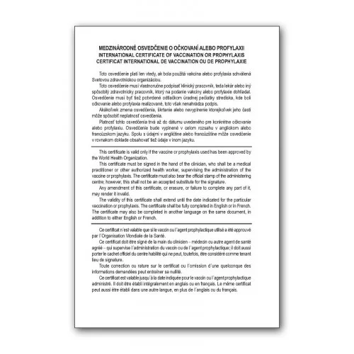 Medzinárodný očkovací preukaz, Igaz 619