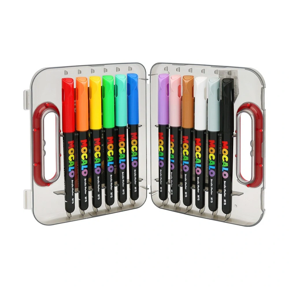 Popisovač M&G MOCALO Acrylic Marker, štetcový hrot - sada 12 farieb