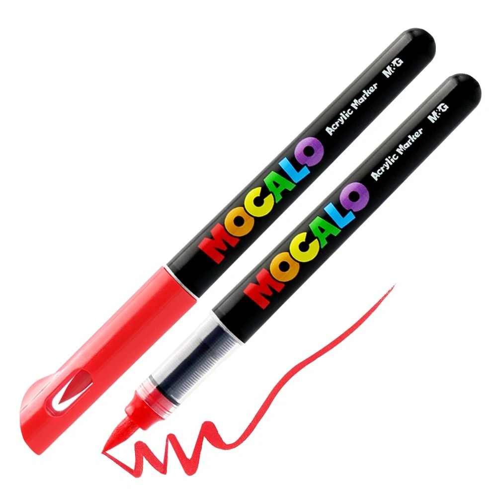 Popisovač M&G MOCALO Acrylic Marker, štetcový hrot - sada 12 farieb