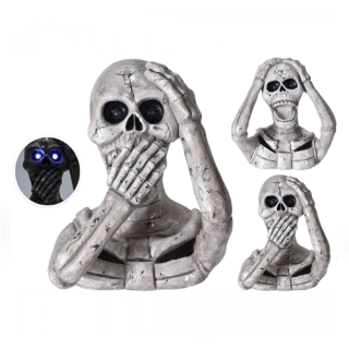 Dekorácia Halloween 39 cm - Lebka s LED osvetlením a zvukom, mix/1ks