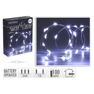 Svetelná reťaz 100 LED biela studená, dĺžka 495 cm