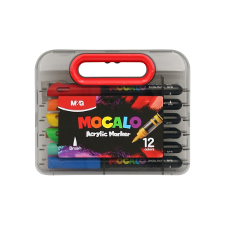 Popisovač M&G MOCALO Acrylic Marker, štetcový hrot - sada 12 farieb