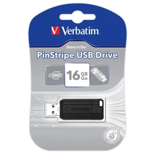 USB flash disk Verbatim, USB 2.0, 16GB, PinStripe, Store N Go, čierny, 49063, USB A, s výsuvným konektorom